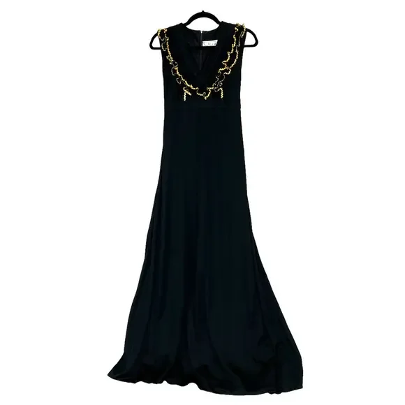 Vera Mont | Dresses | Vera Mont Paris Vintage Black Formal With Gold Detail  | Poshmark